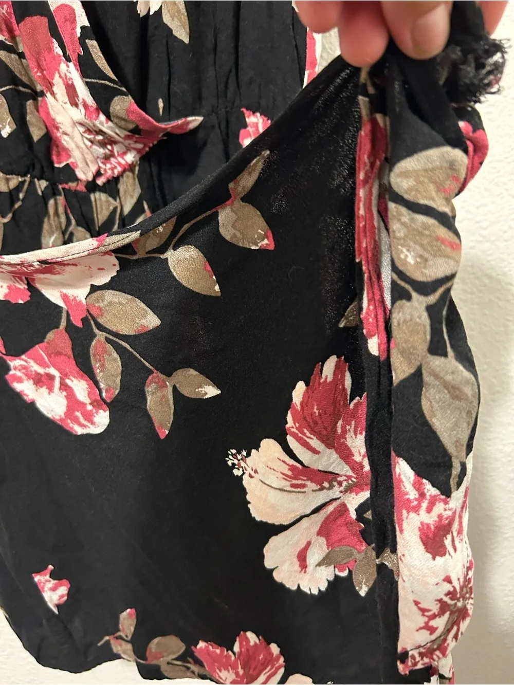 American Rag Black Romper with Pink Floral Print